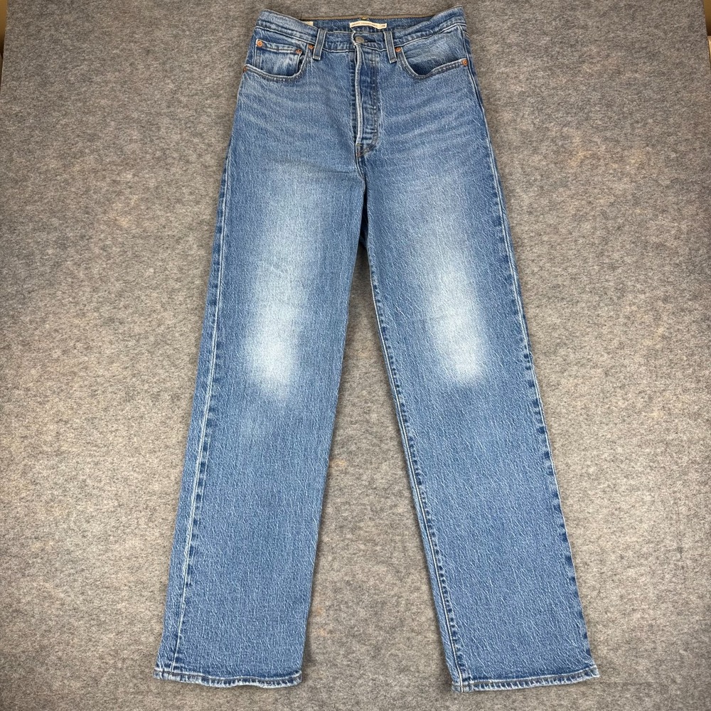 Levi's Ribcage Straight Ankle Jeans 31" Button Fly Ultra High Rise Womens 28